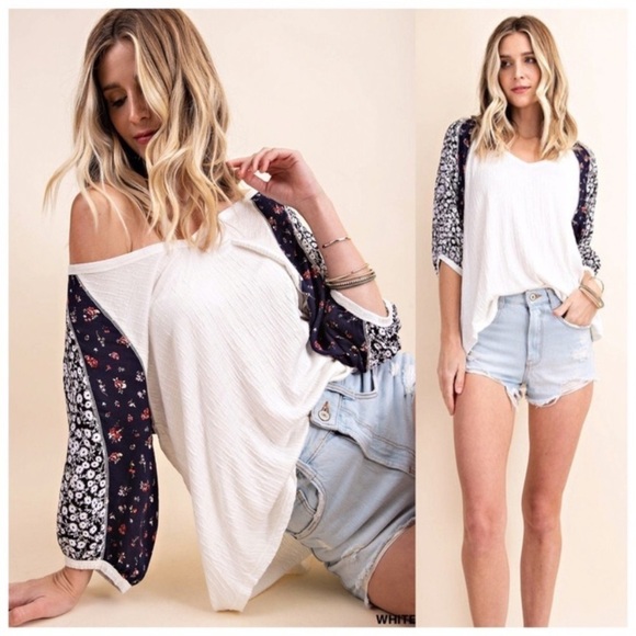 CONTRAST Sleeve Boho Top - Picture 1 of 7
